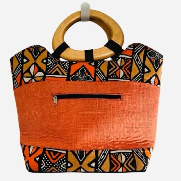 Masika Hand Woven Raffia Fibers African Bag with Wooden Handle - Picture 2 of 10